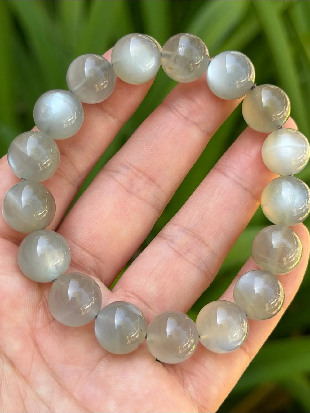 12mm Natural Flashy Gray Moonstone Beaded Stretch Bracelet 2034